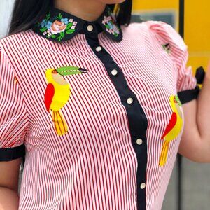 Green Floral Parort Blouse